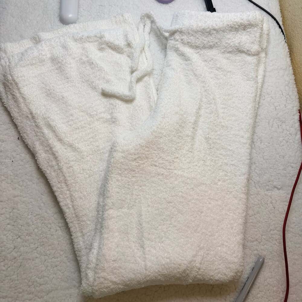 Lounge Pants Size M White Fleece Fuzzy Drawstring